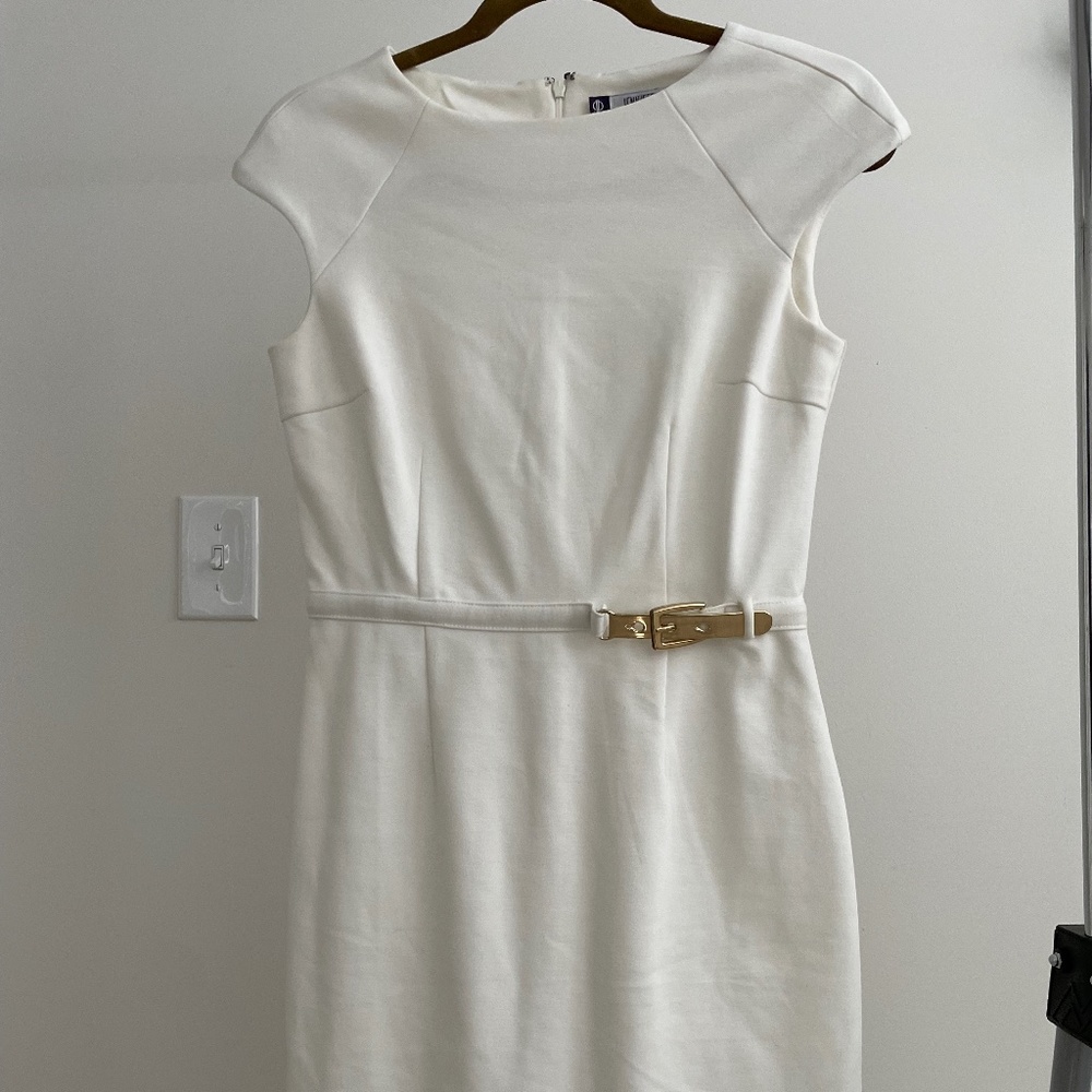 Jennifer Lopez contemporary cap sleeve winter white dress
